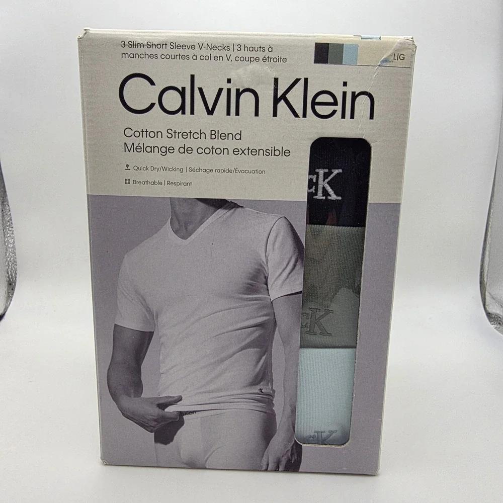 Calvin Klein V-Neck Undershirts Mens Large 3-Pack Slim Fit Multi Cotton New